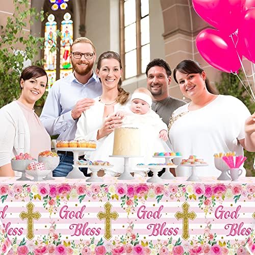 Baby Girl Baptism Tablecloths 3-Pack Pink Decor