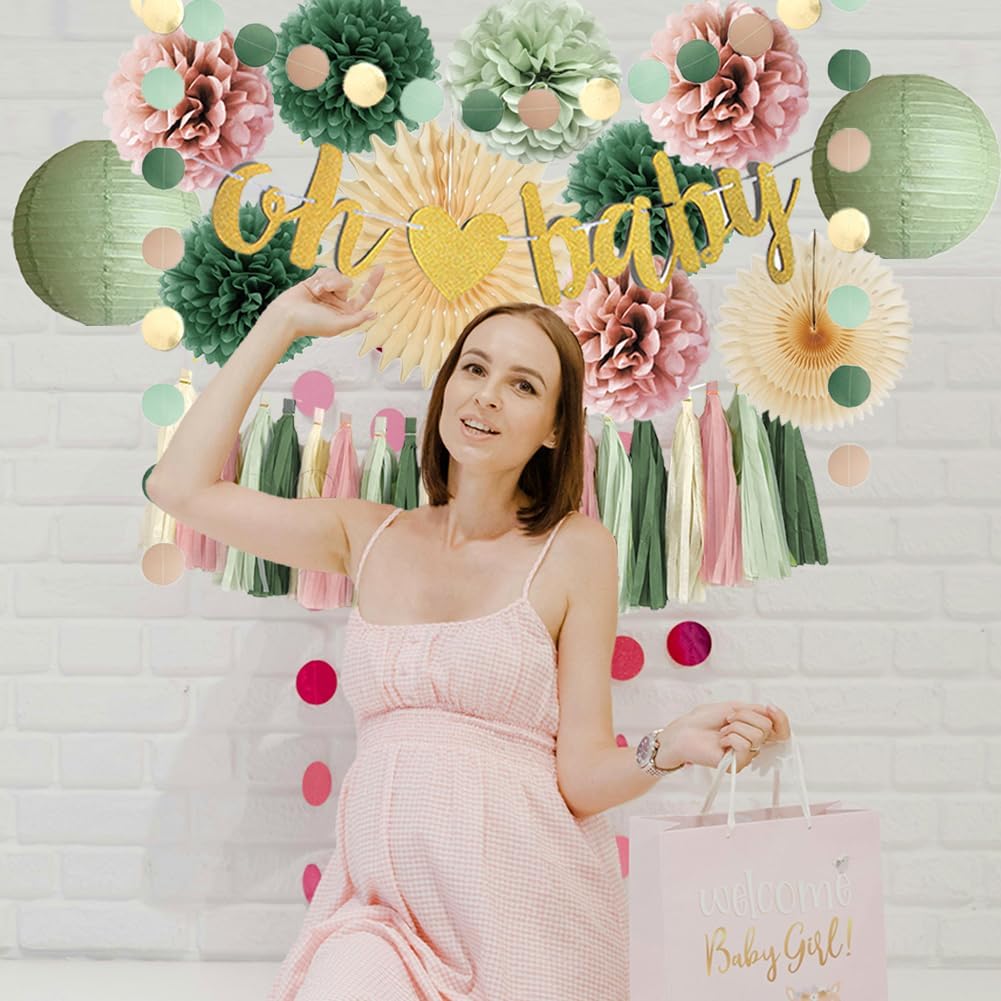Dusty Pink and Sage Green Baby Shower Decor Kit