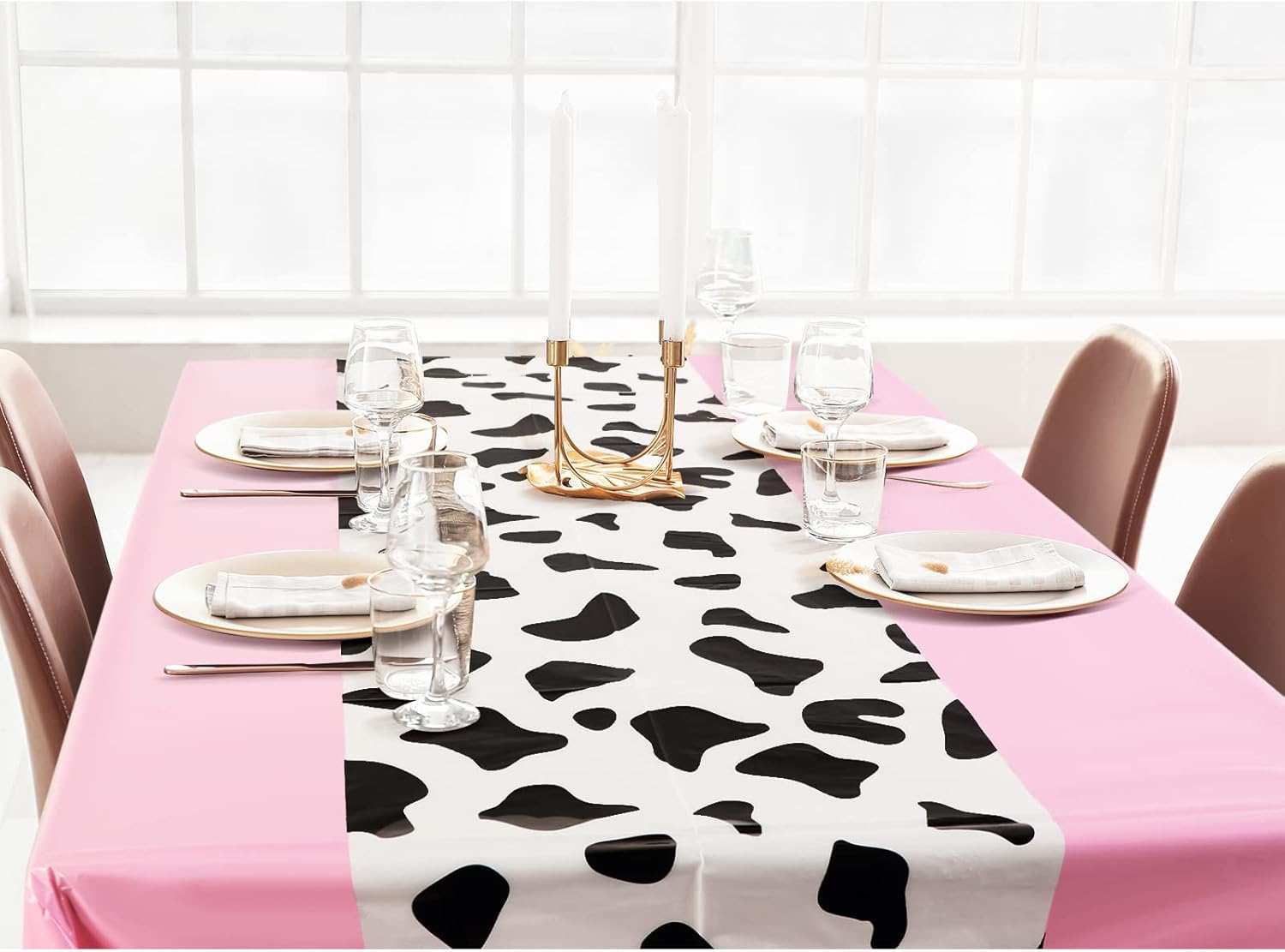Oudain 4 Pcs Pink Cow Tablecloth for Parties