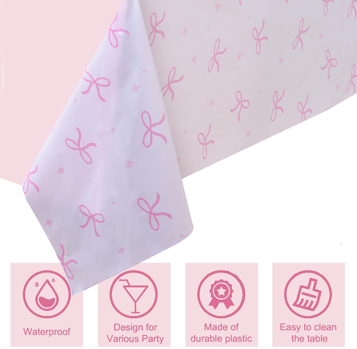 3pc Pink Bow Tablecloth Set for Bow Theme Parties