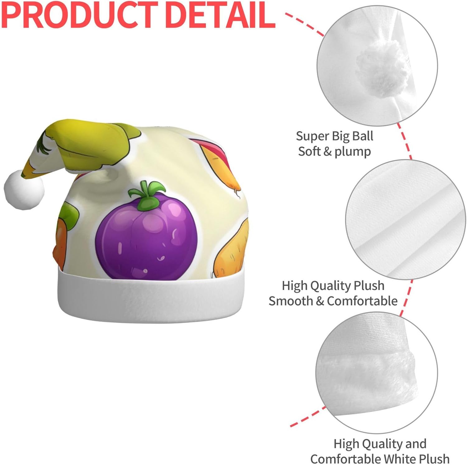 Personalized Santa Hat with Cartoon Vegetable Fruits Print