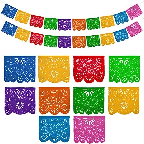 Mexican Party Banners 2 Pack with 10 Plastic Flags