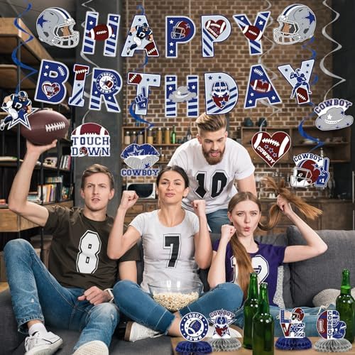Cowboy Birthday Decorations 12 Piece Blue Football Banners Set