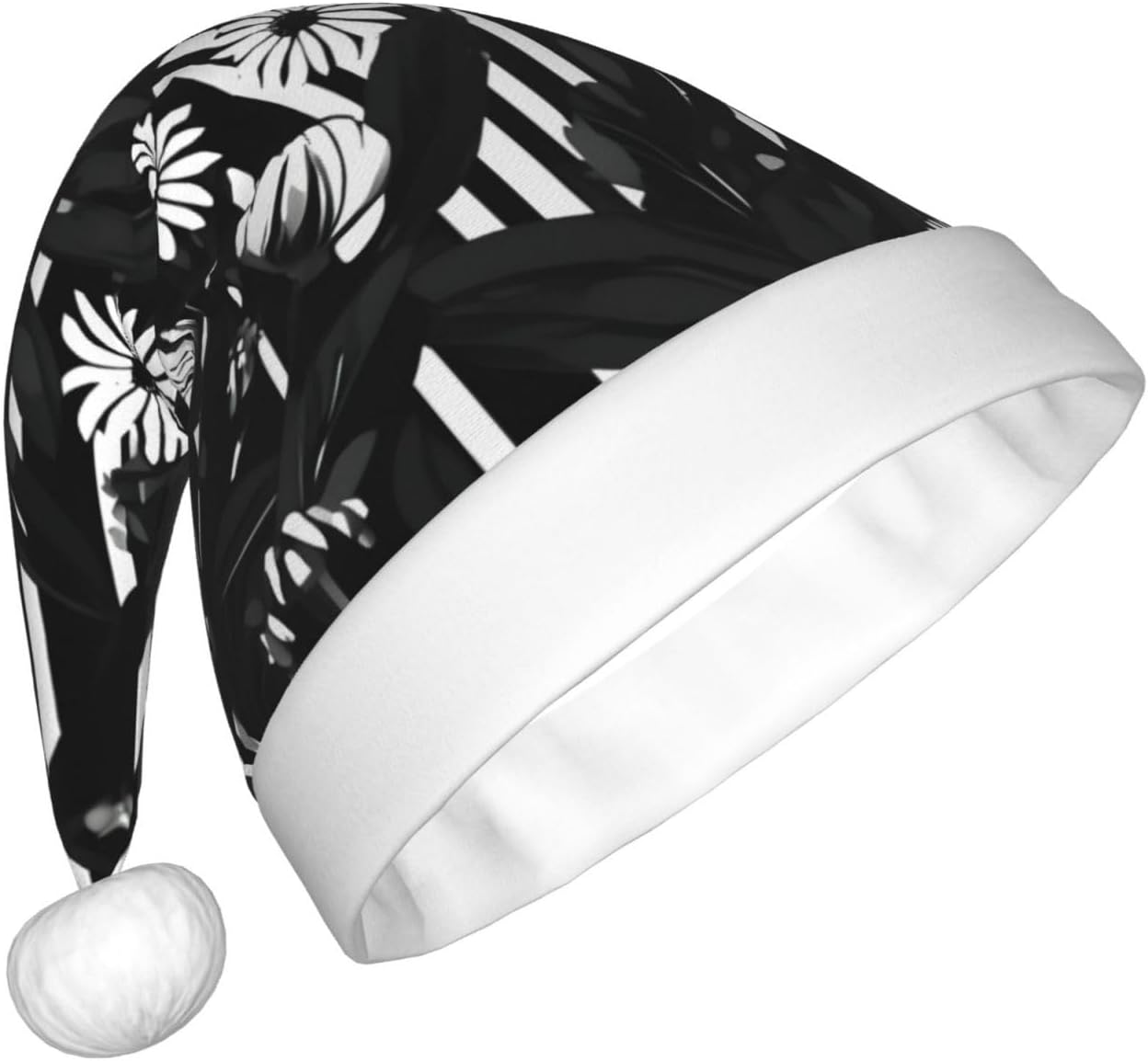 QINZHENG Personalized Santa Hat Black and White Striped Flowers Print