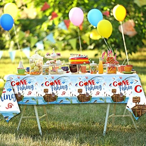 GREHUMOR 3Pcs Gone Fishing Tablecloth for Party Decorations