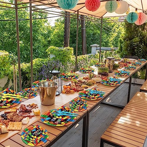 200 Pcs Building Block Party Plates Napkins Forks Set