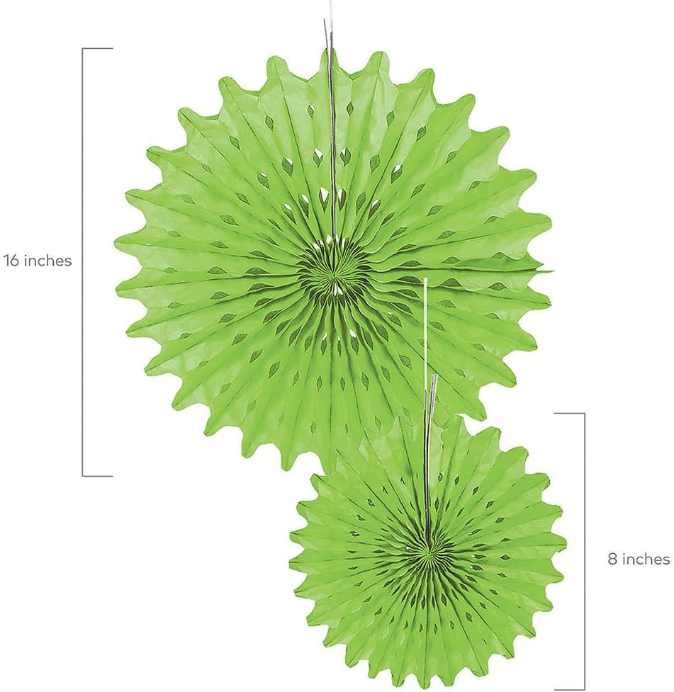 Lime Green Tissue Hanging Fan Set - 12 Pieces 3 Sizes