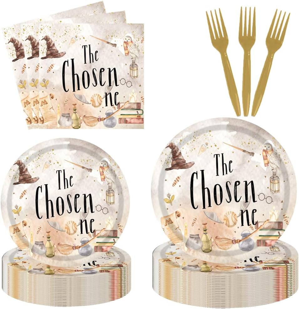 96PCS Wizard Themed Plates Napkins Forks Party Set for 24 Guests