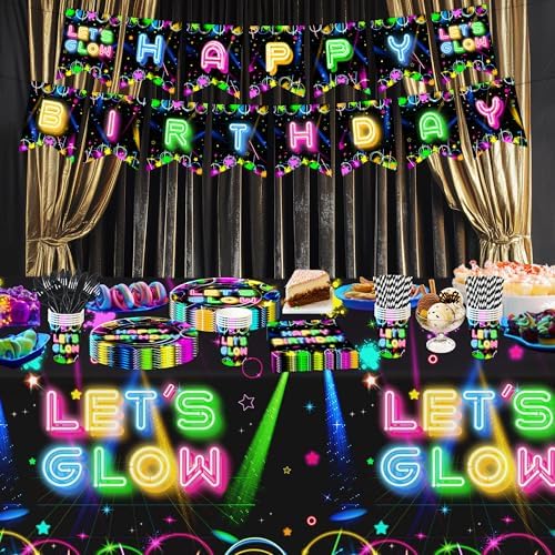 Neon Glow Birthday Party Decorations Set Serves 24