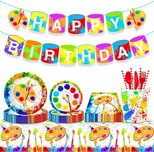 2Pcs Art Paint Tablecloths for Birthday Parties