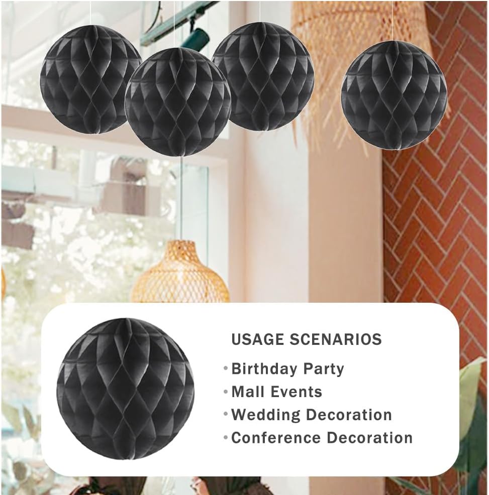 Yosawa 8 Pcs Paper Honeycomb Balls Decorations Black
