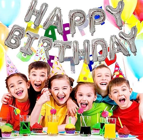 KALOR Silver Happy Birthday Balloons Banner