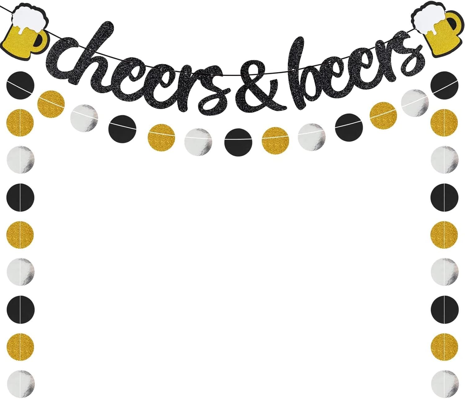 Cheers Beers Black Glitter Circle Dots Garland for Parties