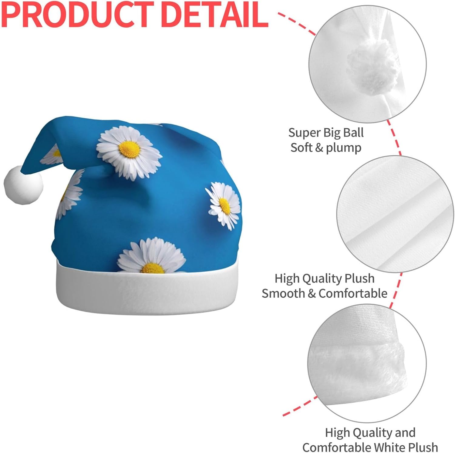 QINZHENG White Daisy Print Santa Hat for Women Adult