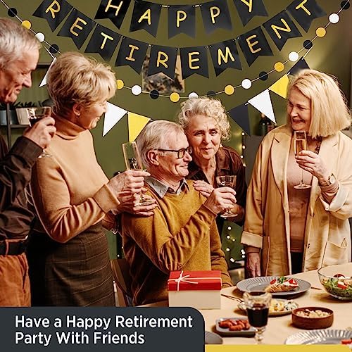 Happy Retirement Banner Black Gold Decorations Kit