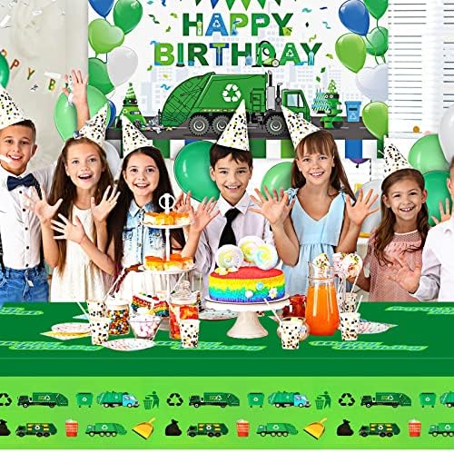 PHOGARY 2 Pack Garbage Truck Tablecloths for Birthday Party Supplies