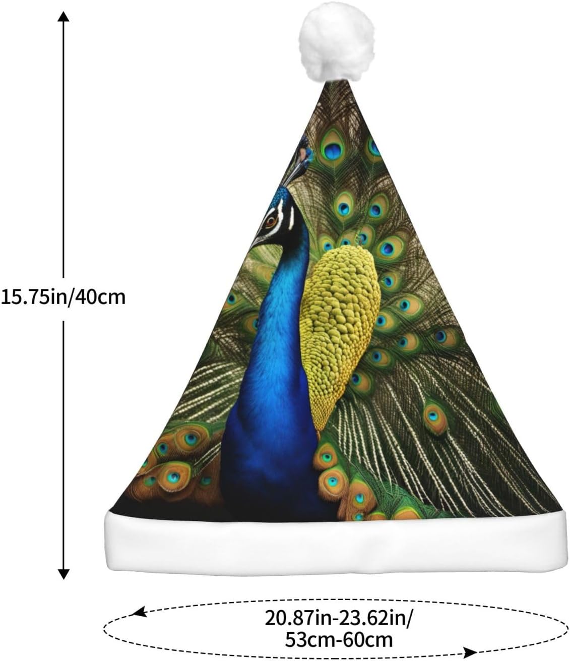 QINZHENG Peacock Feather Print Velvet Santa Hat with LED Lights