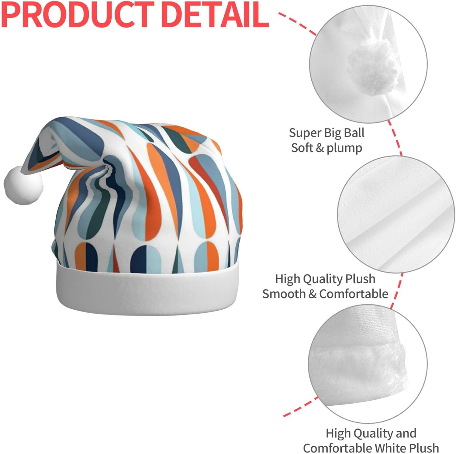 QinZheng Retro Santa Hat with Drop Shapes Print