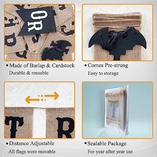 Uniwish Halloween Burlap Glitter Bat Decor Banners