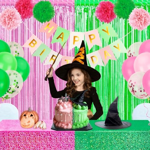 PHOGARY Witch Holographic Tablecloth Streamers Backdrop 4 Pack