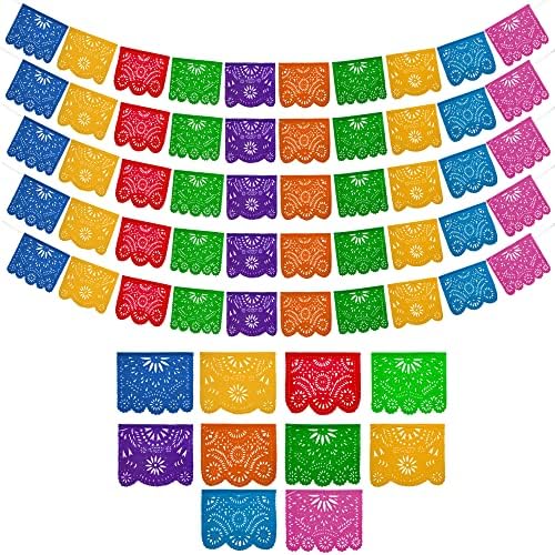 Mexican Party Banners 5 Pack with 10 Plastic Flags Each