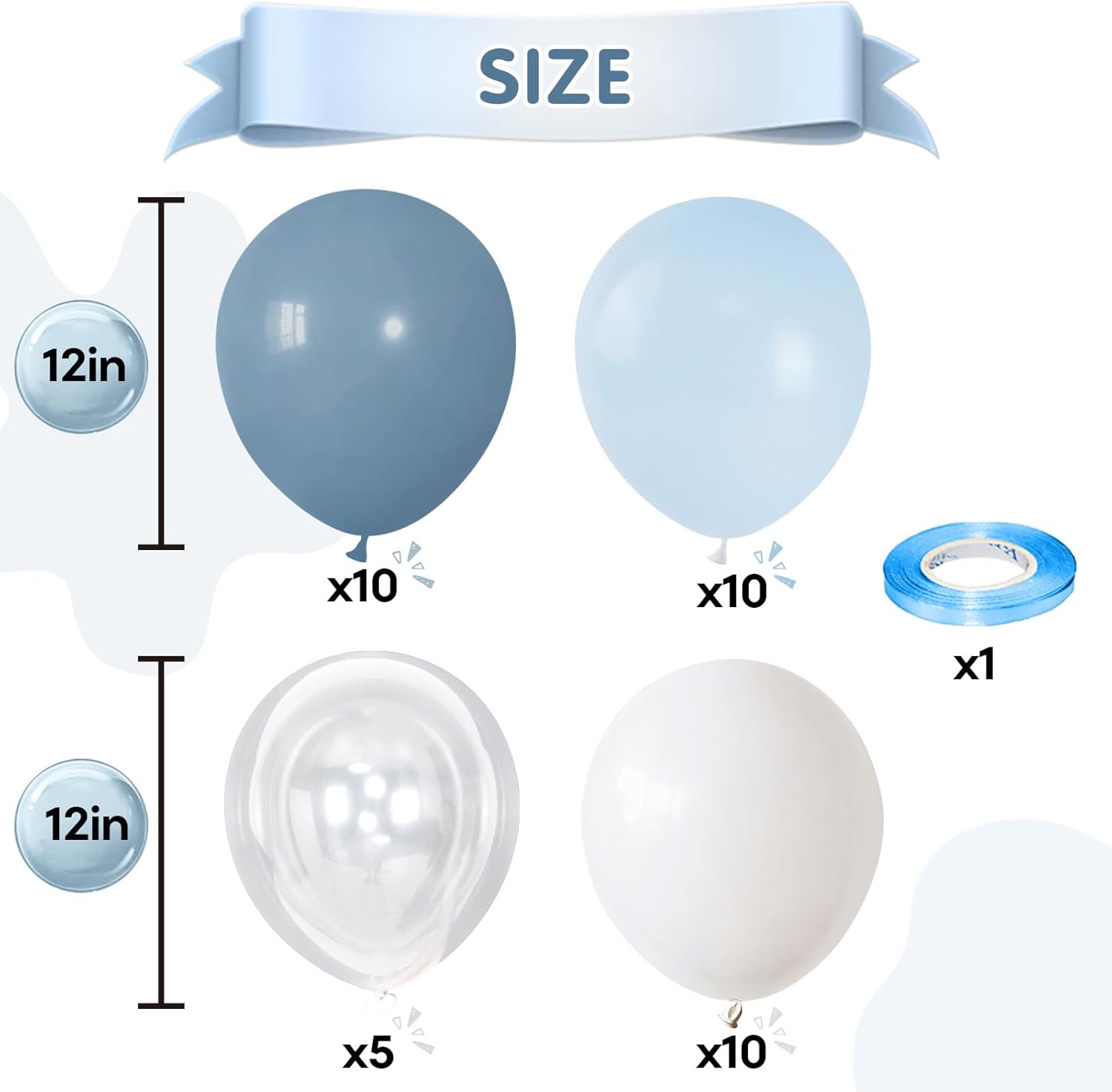 Togvu Dusty Blue Balloons 12 Inch Party Set