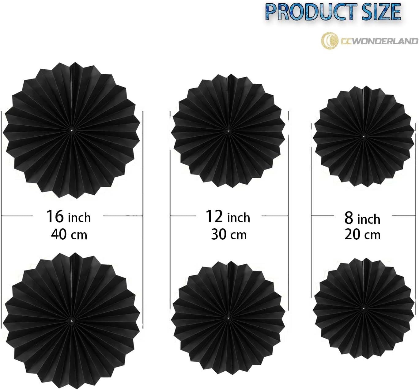 Black Round Paper Fan Decor Set of 6