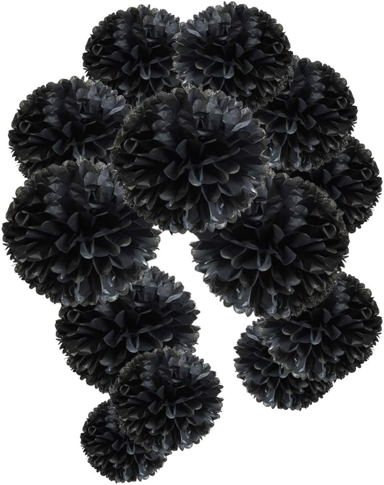 MOWO Black Tissue Paper Pom Poms Party Decor 12pc