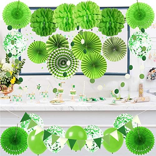 ZERODECO Green Confetti Balloons Fan Decor Set
