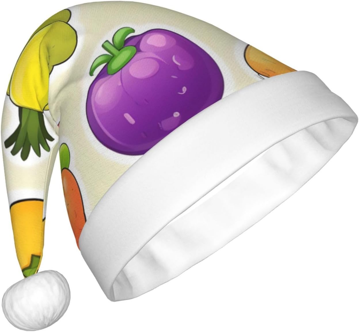 Personalized Santa Hat with Cartoon Vegetable Fruits Print