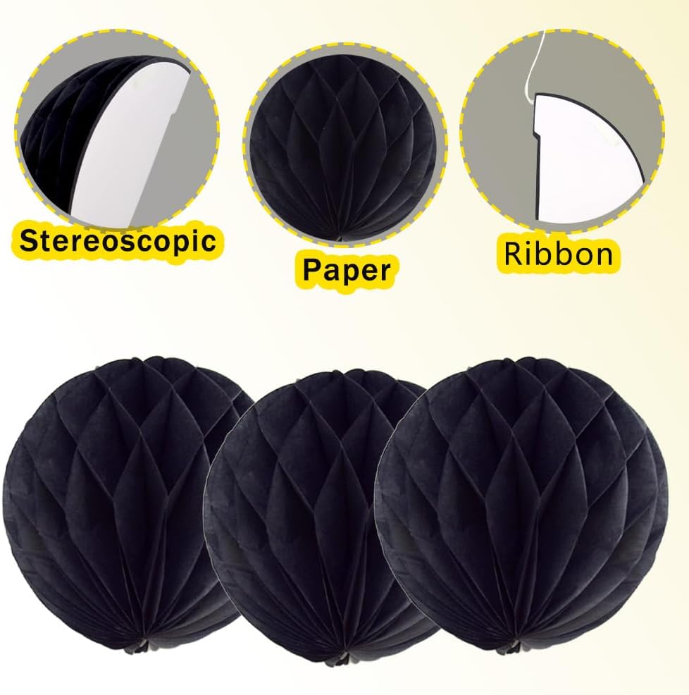 Yosawa 8 Pcs Paper Honeycomb Balls Decorations Black