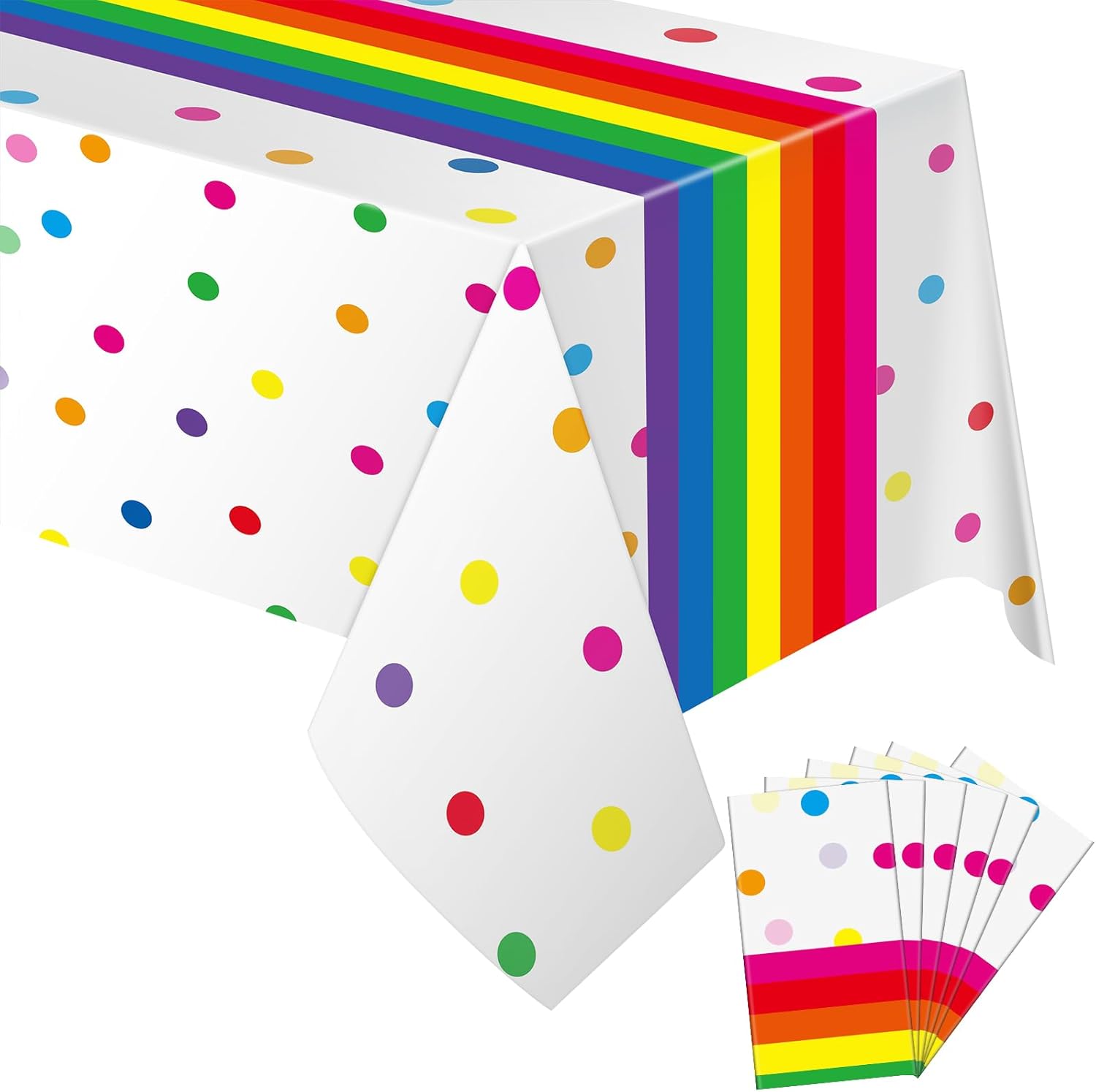Irenare Rainbow Polka Dot Plastic Tablecloth Set 6 Pcs 54x108 Inch
