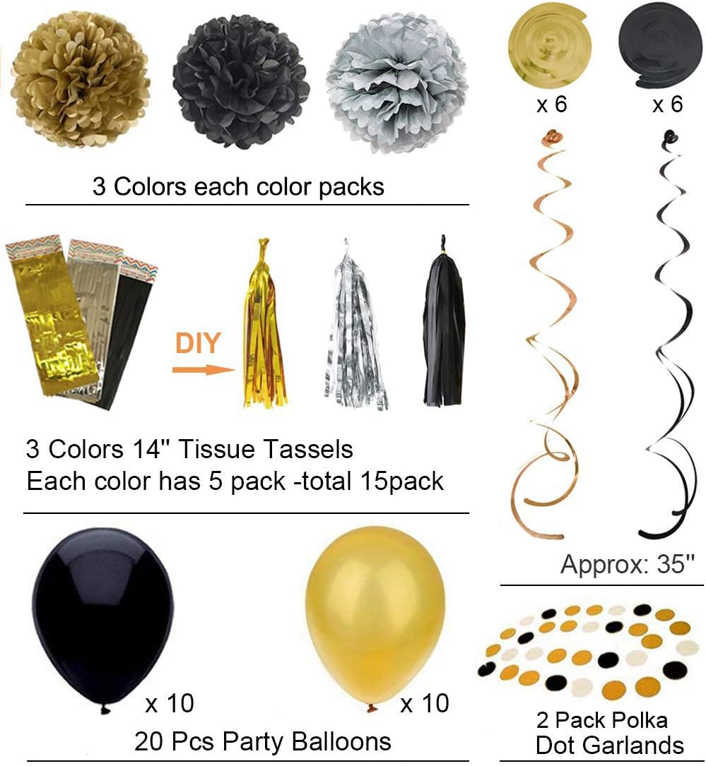 Black and Gold Party Decorations DIY Set