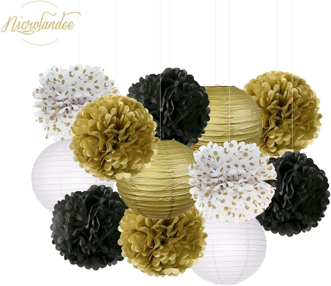 NICROLANDEE Black Gold Party Decorations 28 PCS