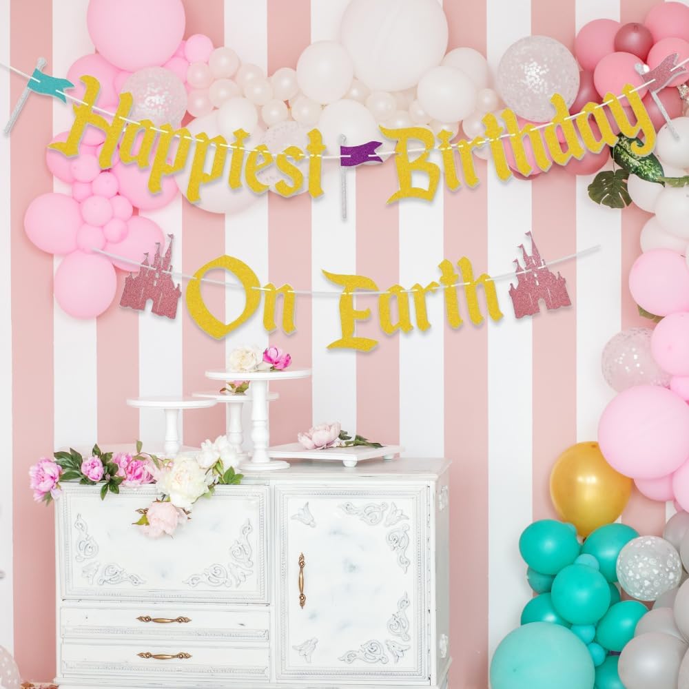 Happiest Birthday On Earth Banner Castle Theme Hanging Decoration
