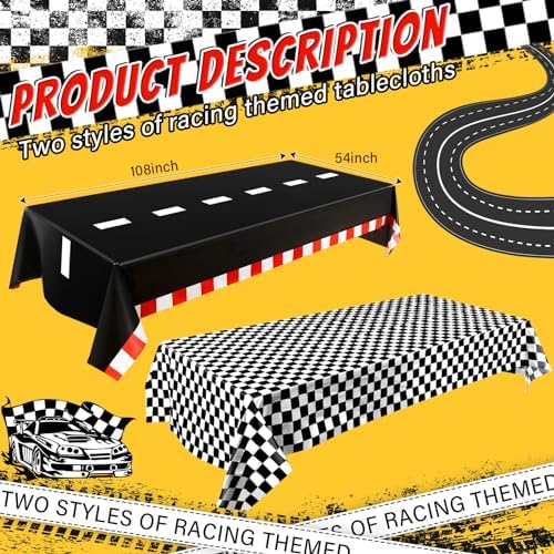 Breling 6 Pack Checkered Car Tablecloth for Birthday Party