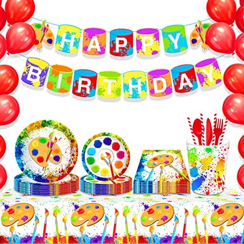 2Pcs Art Paint Tablecloths for Birthday Parties