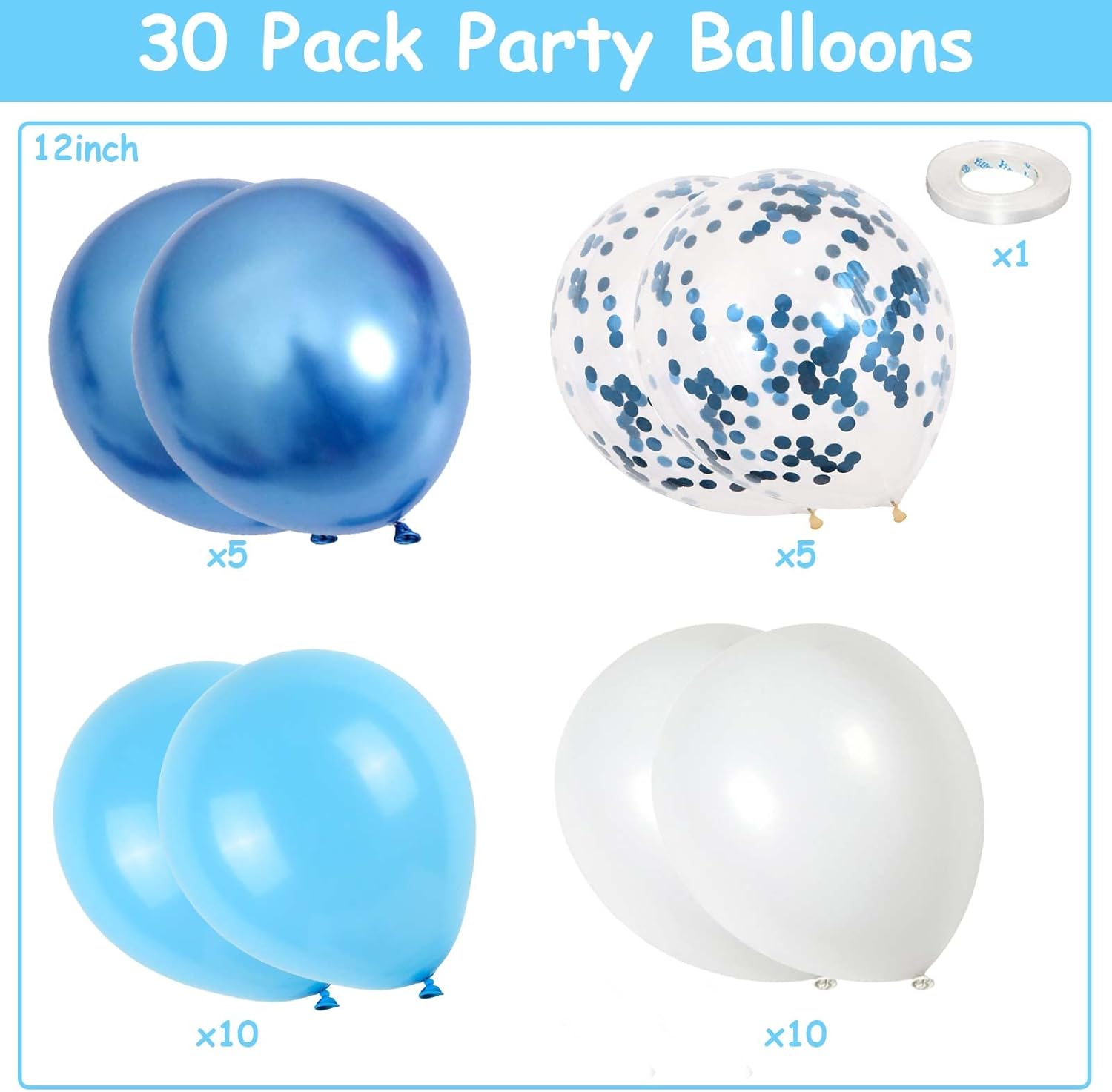 Blue and White Balloons Set for Birthday Parties