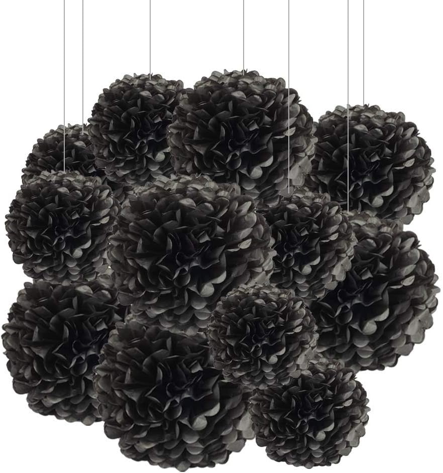 Aimto 12pcs Black Paper Pom Poms for Party Decorations