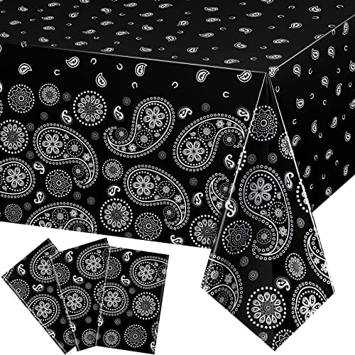 Tatuo Western Party Tablecloth Bandana Plastic Cover 108x54 Inches 3 Pack