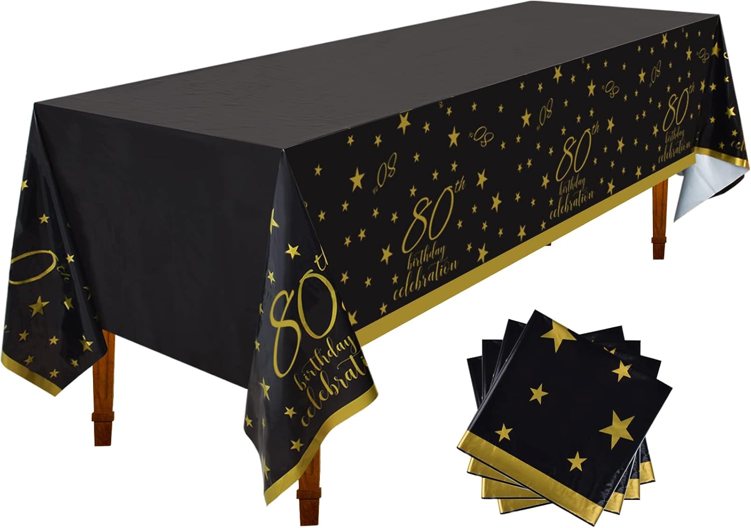 Gatherfun 80th Birthday Tablecloth 4 Pack Gold Black Waterproof