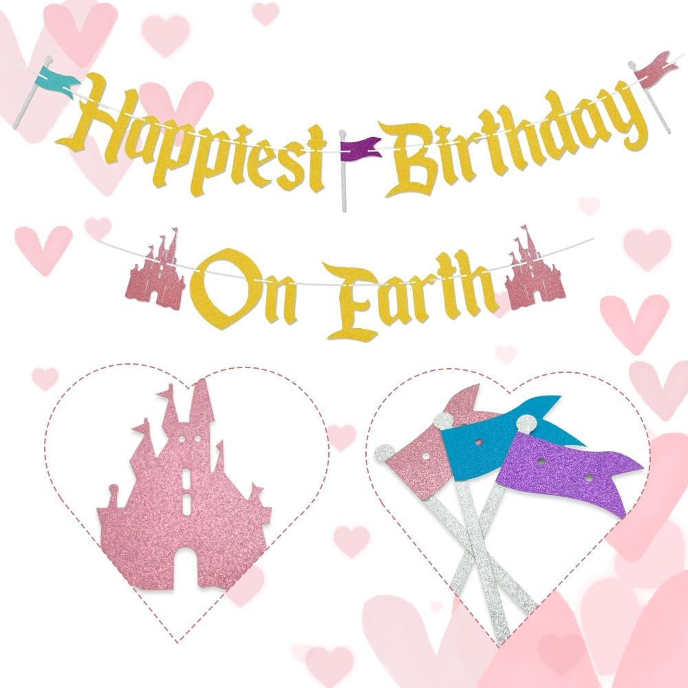 Happiest Birthday On Earth Banner Castle Theme Hanging Decoration