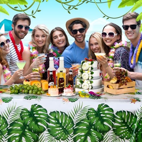 Tatuo 3 Pcs Plastic Hawaiian Tablecloths Green Summer Party Decorations