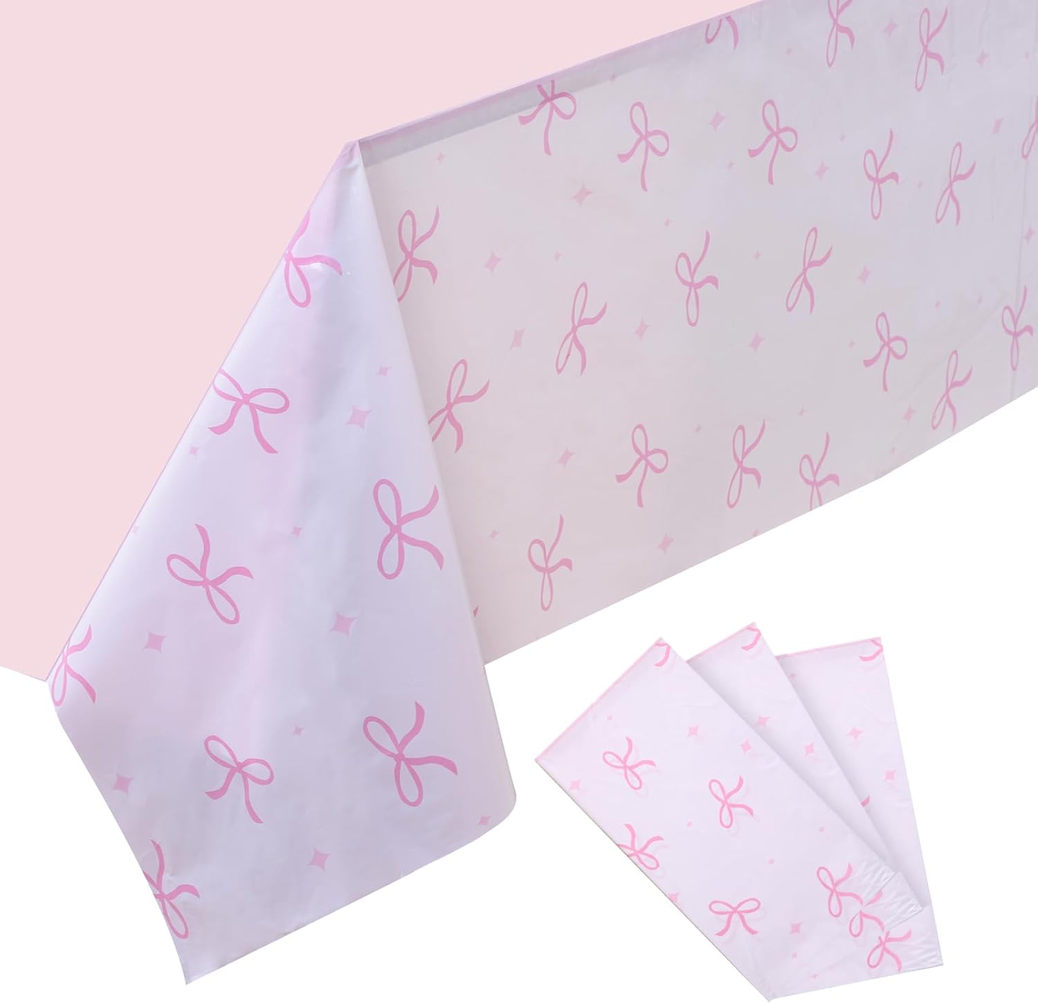 3pc Pink Bow Tablecloth Set for Bow Theme Parties