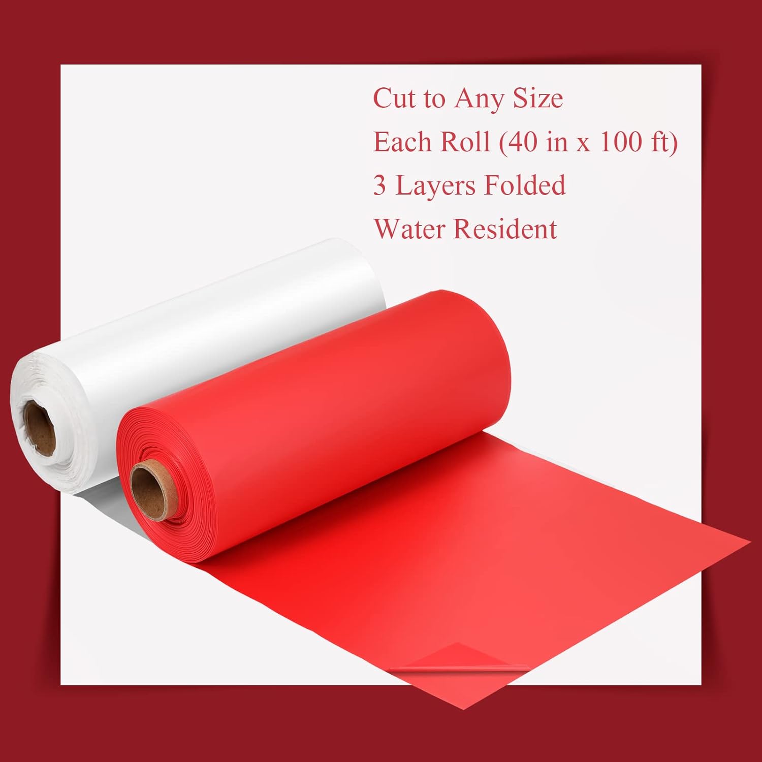 Moukeren 40 x 100 Plastic Tablecloth Roll White Red 2 Roll