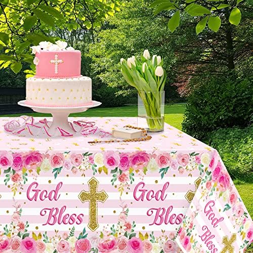 Baby Girl Baptism Tablecloths 3-Pack Pink Decor