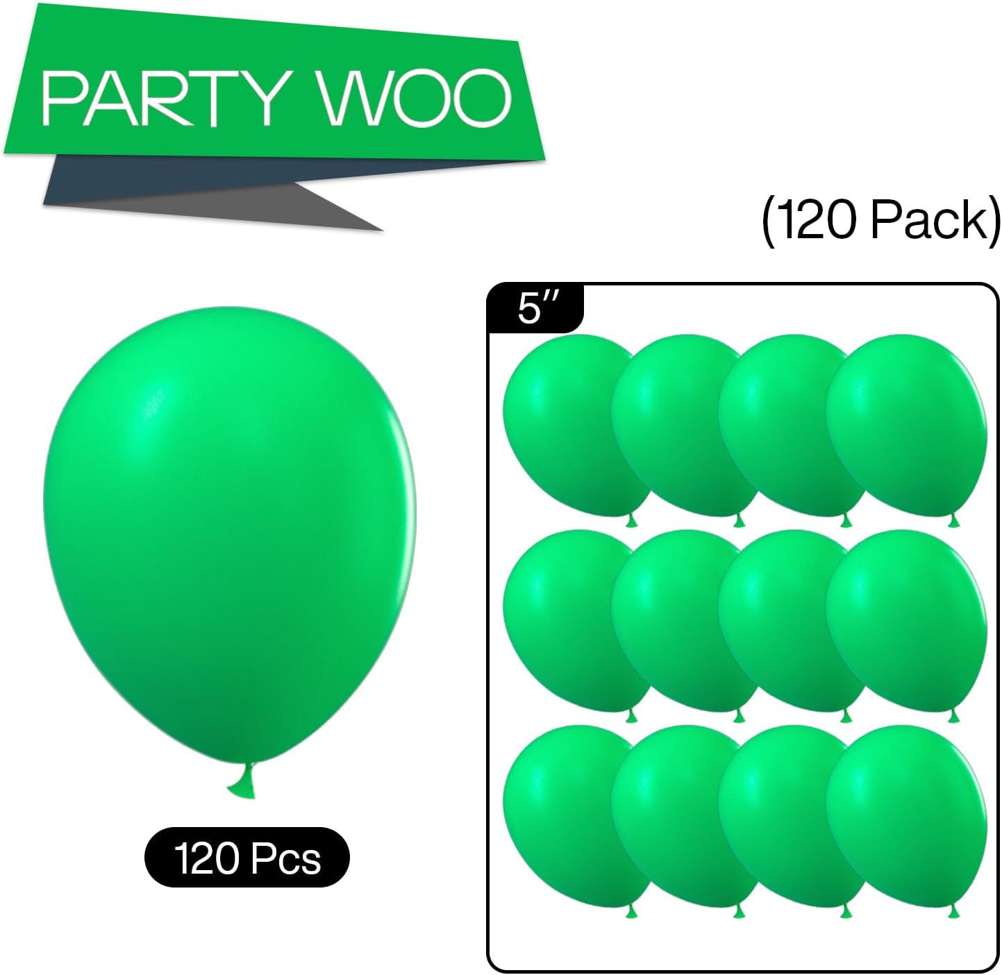 PartyWoo 120 pcs 5 inch Matte Kelly Green Latex Balloons