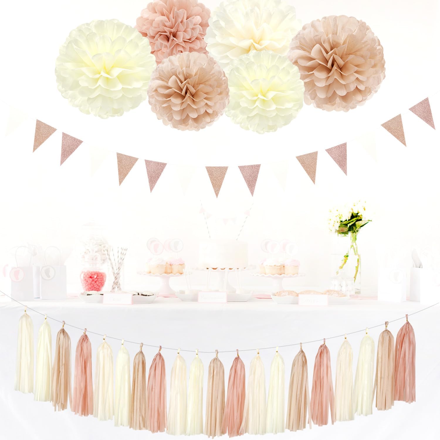 Champagne Gold Beige Boho Party Decor Kit 23pcs