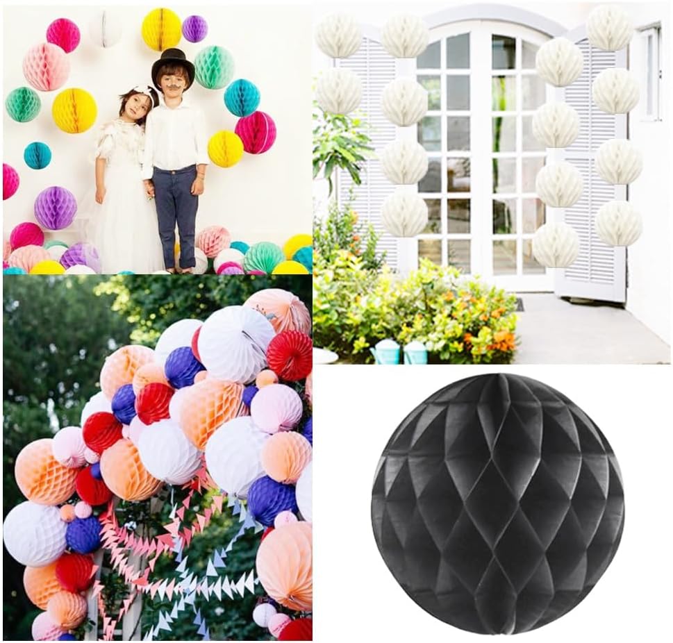 Yosawa 8 Pcs Paper Honeycomb Balls Decorations Black
