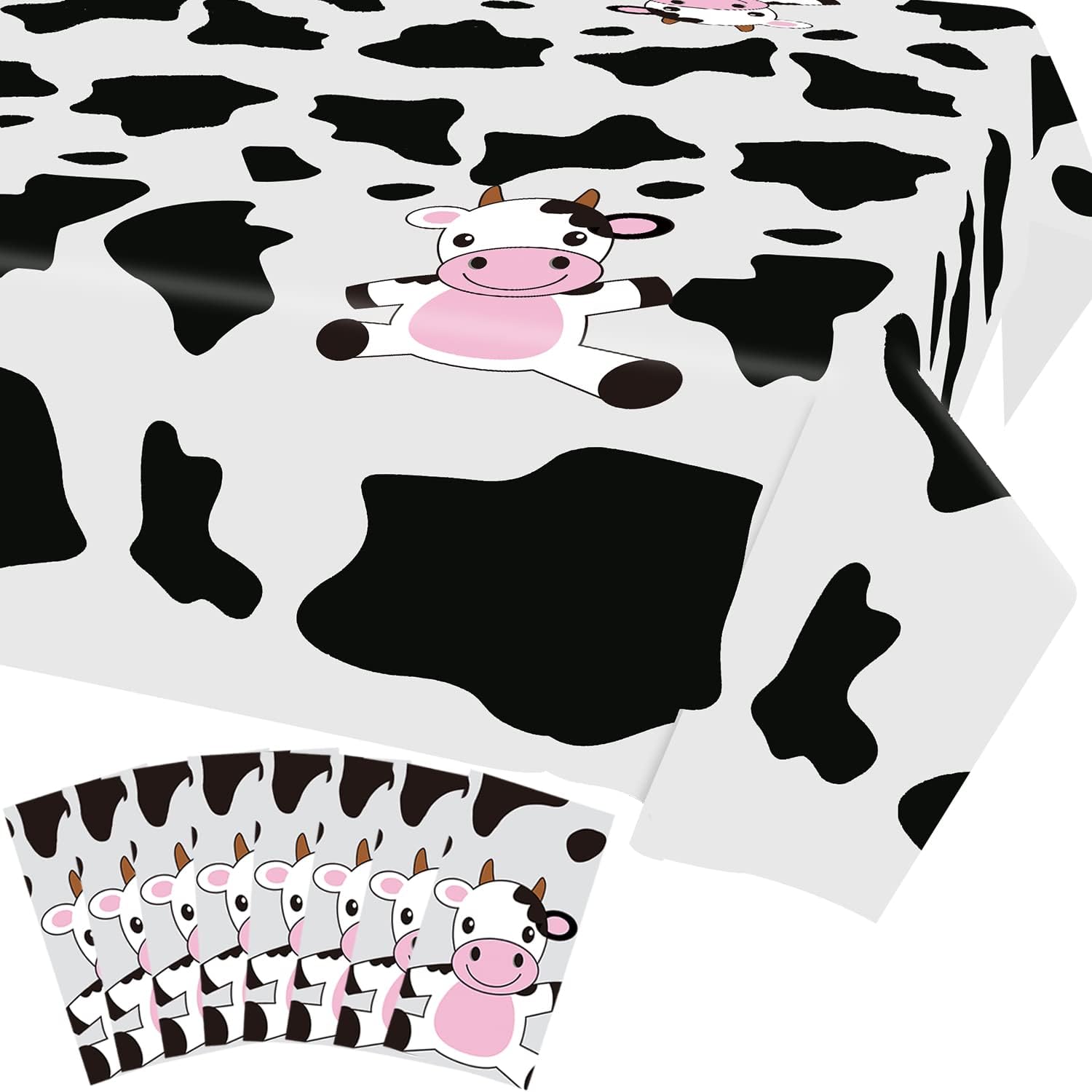 8 Pcs Cow Print Plastic Tablecloths Black White Farm Theme